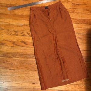 Orange linen skirt size 2, button down middle